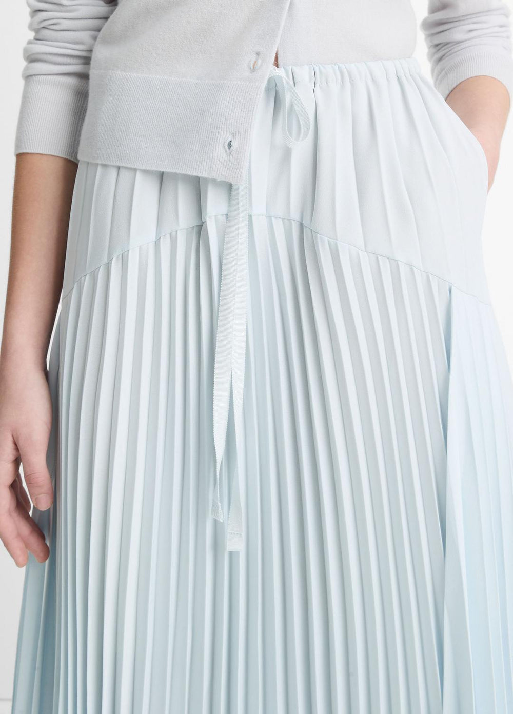 VINCE | Pleated Satin Tiered Skirt in Dresses & Skirts - SKY MIST