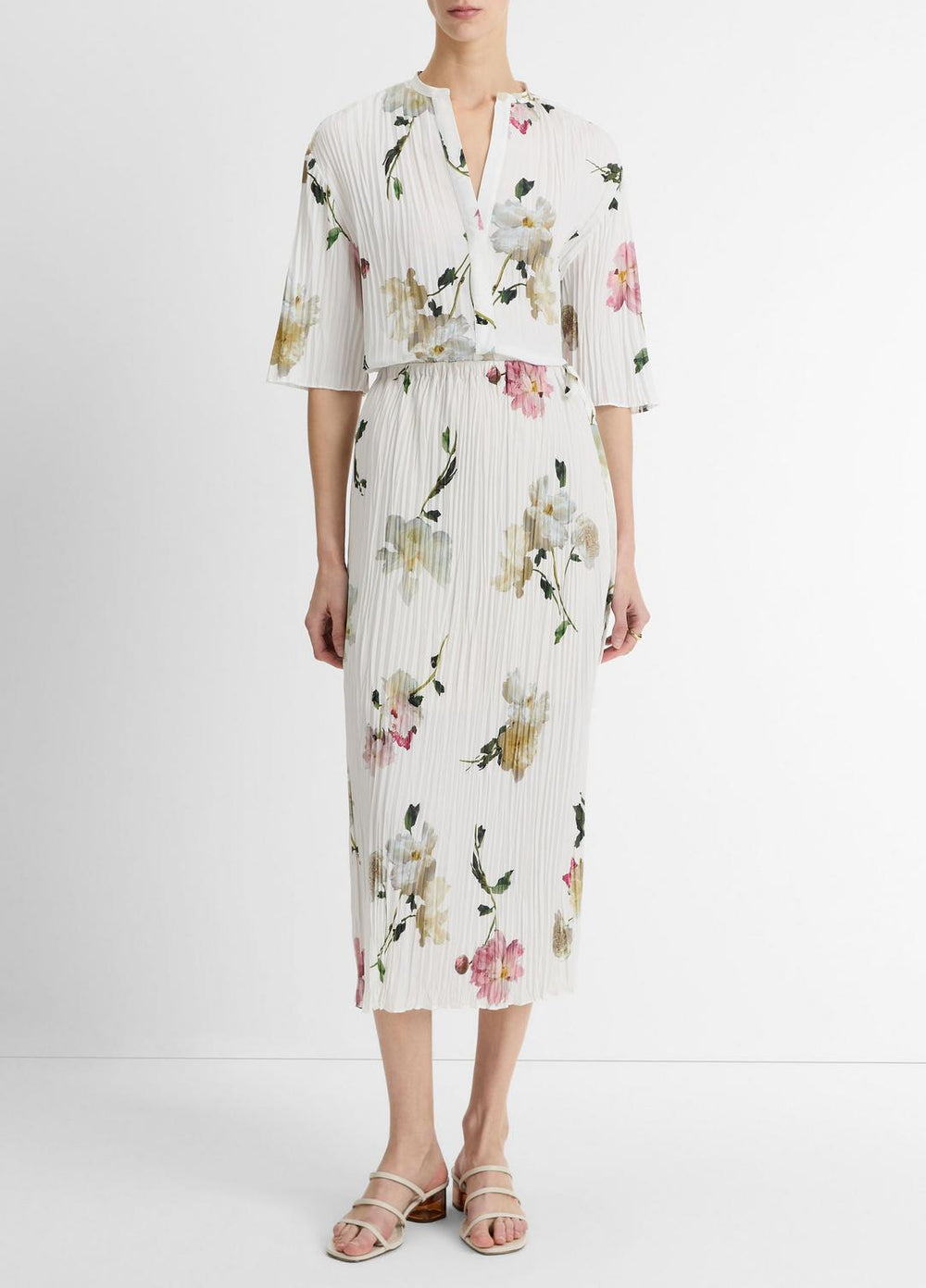 VINCE | Wilted Peony Pleated Side-Tie Skirt in Dresses & Skirts - WHITE PEONY