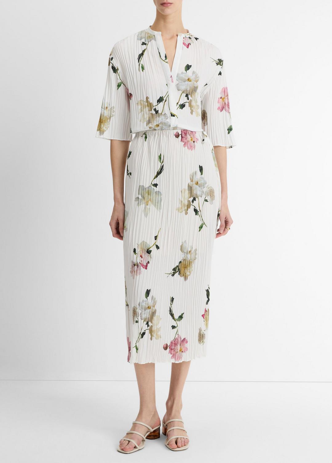 VINCE | Wilted Peony Pleated Side-Tie Skirt in Dresses & Skirts - WHITE PEONY