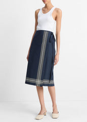 VINCE | Handkerchief-Stripe Straight Wrap Skirt in Dresses & Skirts - COASTAL BLUE/PALE CANYON