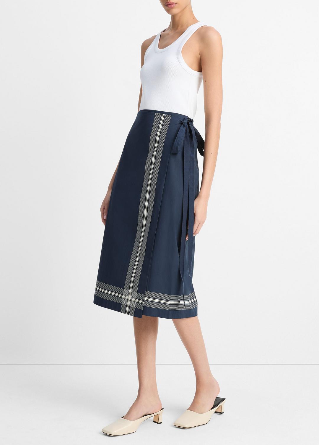 VINCE | Handkerchief-Stripe Straight Wrap Skirt in Dresses & Skirts - COASTAL BLUE/PALE CANYON