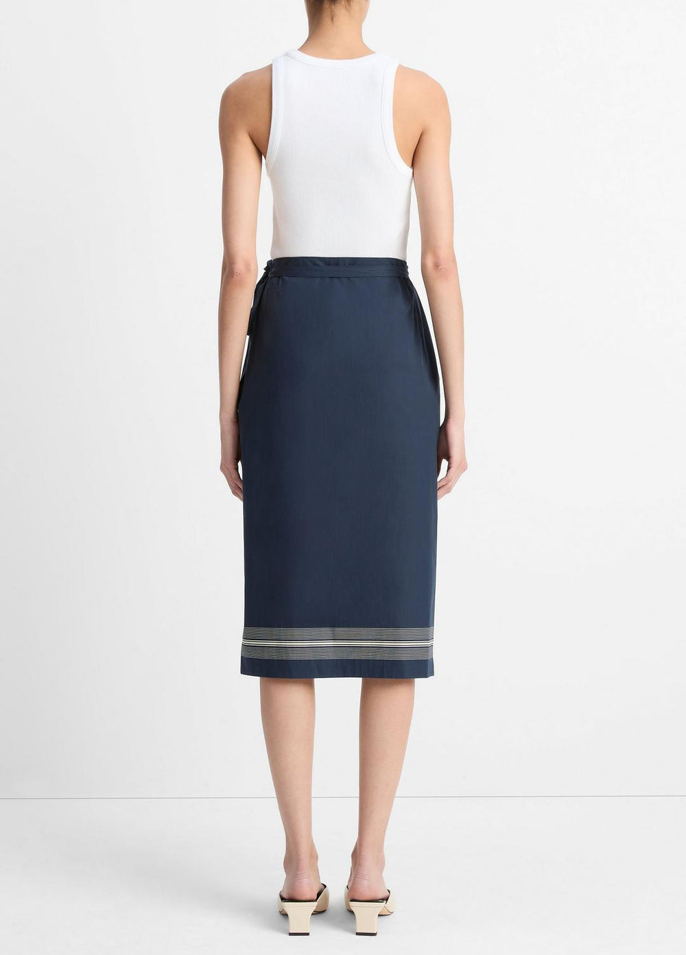 VINCE | Handkerchief-Stripe Straight Wrap Skirt in Dresses & Skirts - COASTAL BLUE/PALE CANYON