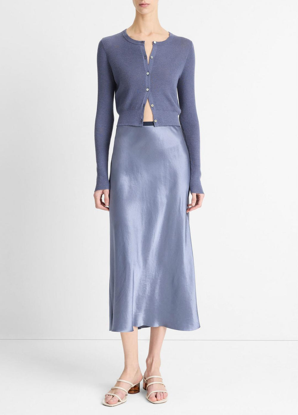 VINCE | Contrast-Waistband Satin Bias Skirt in Dresses & Skirts - MAUVE THISTLE