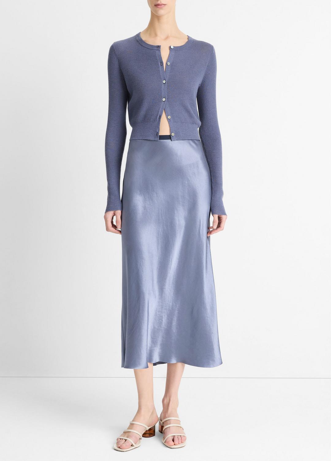 VINCE | Contrast-Waistband Satin Bias Skirt in Dresses & Skirts - MAUVE THISTLE