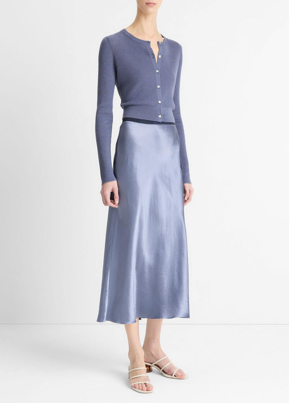 VINCE | Contrast-Waistband Satin Bias Skirt in Dresses & Skirts - MAUVE THISTLE