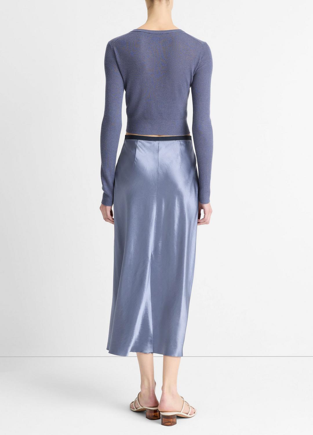 VINCE | Contrast-Waistband Satin Bias Skirt in Dresses & Skirts - MAUVE THISTLE