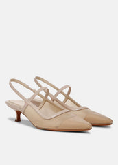 VINCE | Venice Leather and Mesh Slingback Kitten Heel in Shoes - BIRCH SAND