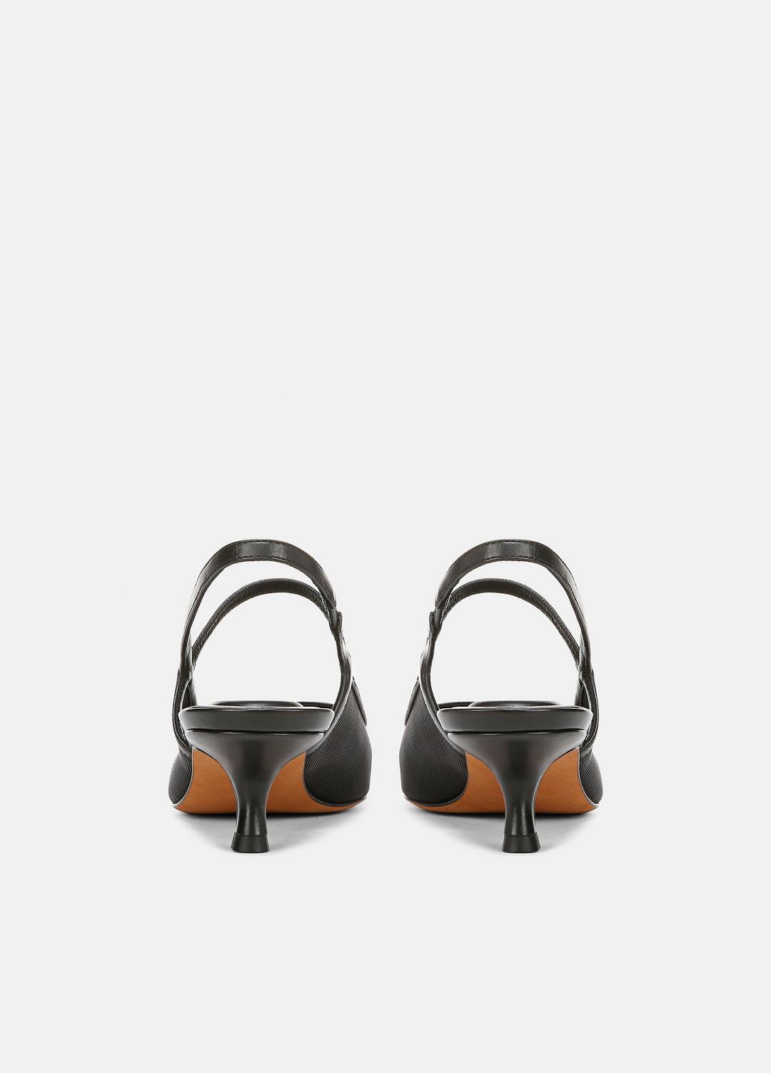 VINCE | Venice Leather and Mesh Slingback Kitten Heel in Shoes - BLACK