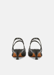VINCE | Venice Leather and Mesh Slingback Kitten Heel in Shoes - BLACK