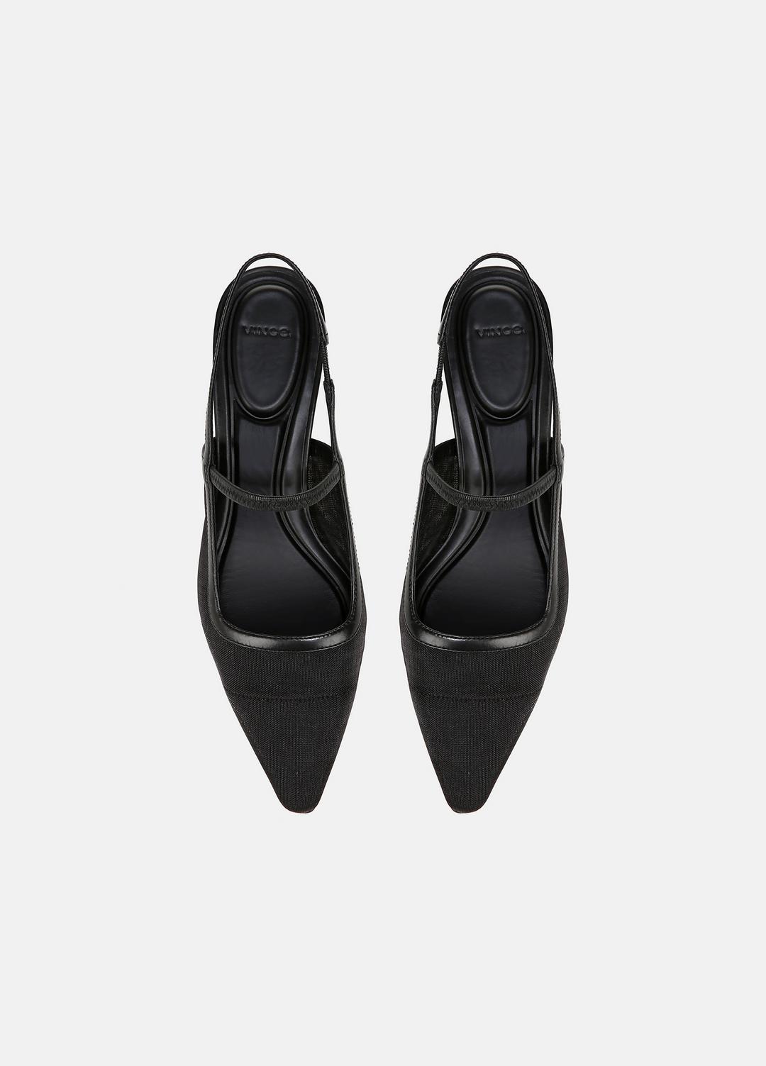 VINCE | Venice Leather and Mesh Slingback Kitten Heel in Shoes - BLACK