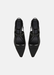 VINCE | Venice Leather and Mesh Slingback Kitten Heel in Shoes - BLACK