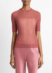 VINCE | Italian Cotton-Blend Double-Layer Top in Sweaters - ROSE JAM/SABBIA