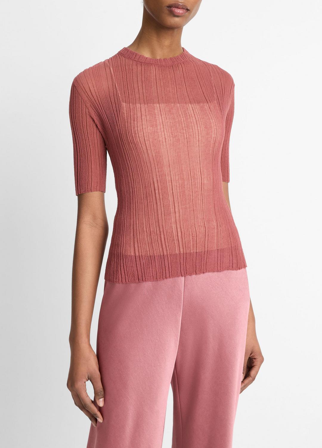 VINCE | Italian Cotton-Blend Double-Layer Top in Sweaters - ROSE JAM/SABBIA