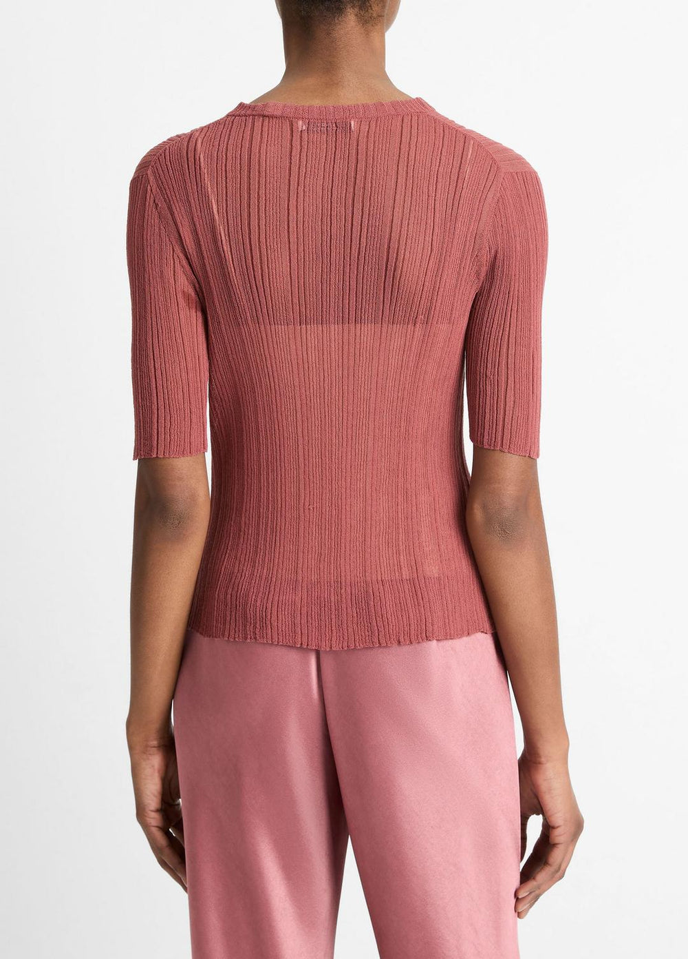 VINCE | Italian Cotton-Blend Double-Layer Top in Sweaters - ROSE JAM/SABBIA