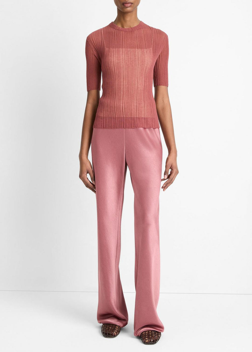 VINCE | Italian Cotton-Blend Double-Layer Top in Sweaters - ROSE JAM/SABBIA
