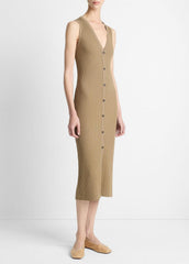 VINCE | Ribbed Cotton-Blend Button-Front Dress in Dresses & Skirts - TAPENADE