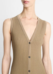 VINCE | Ribbed Cotton-Blend Button-Front Dress in Dresses & Skirts - TAPENADE