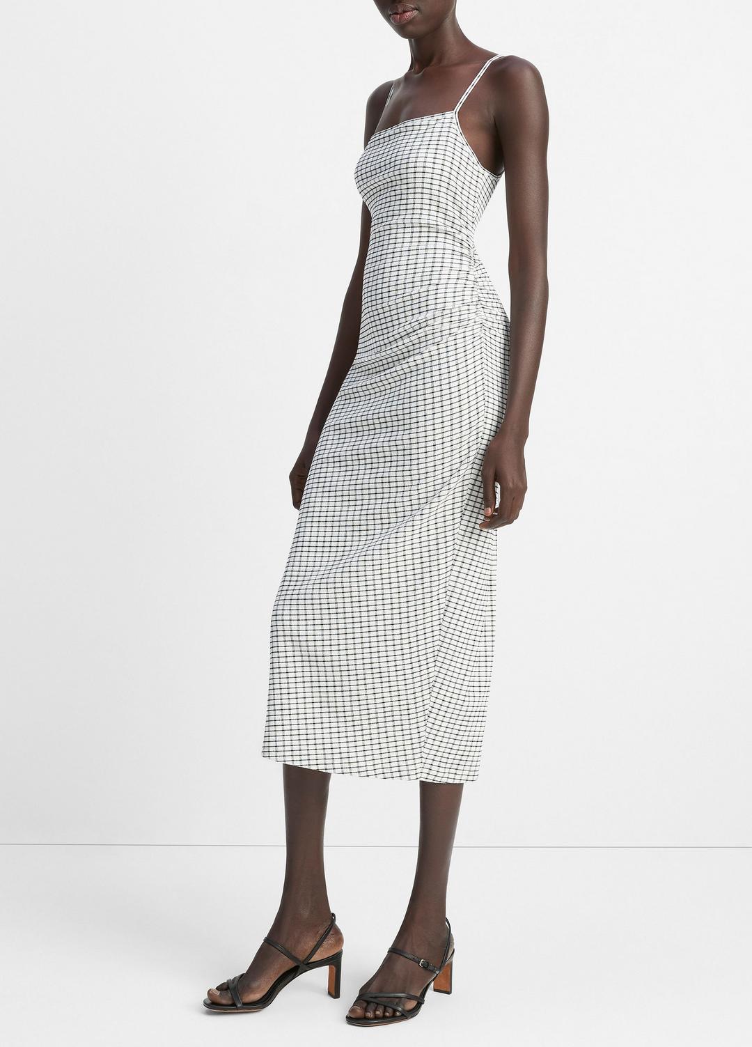 VINCE | Checked Smocked Tank Dress in Dresses & Skirts - BLACK COMBO
