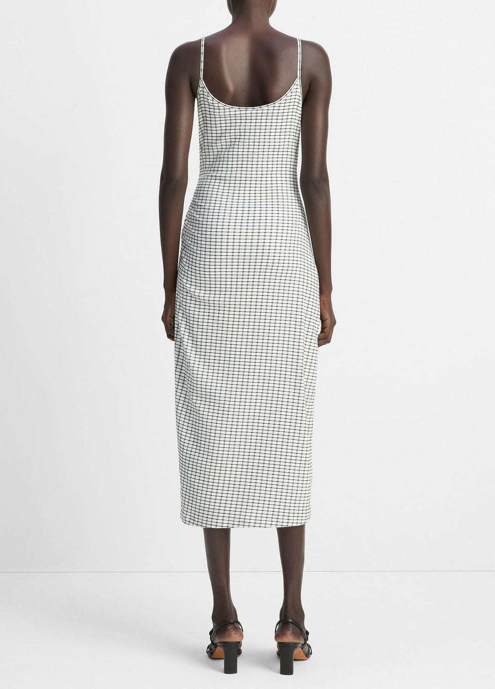 VINCE | Checked Smocked Tank Dress in Dresses & Skirts - BLACK COMBO