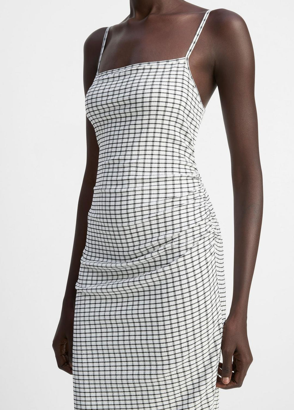 VINCE | Checked Smocked Tank Dress in Dresses & Skirts - BLACK COMBO