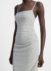 VINCE | Checked Smocked Tank Dress in Dresses & Skirts - BLACK COMBO