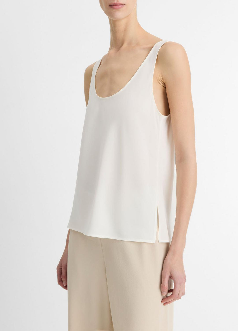 VINCE | Classic Stretch-Silk Bias Tank in Shirts & Tees - OFF WHITE