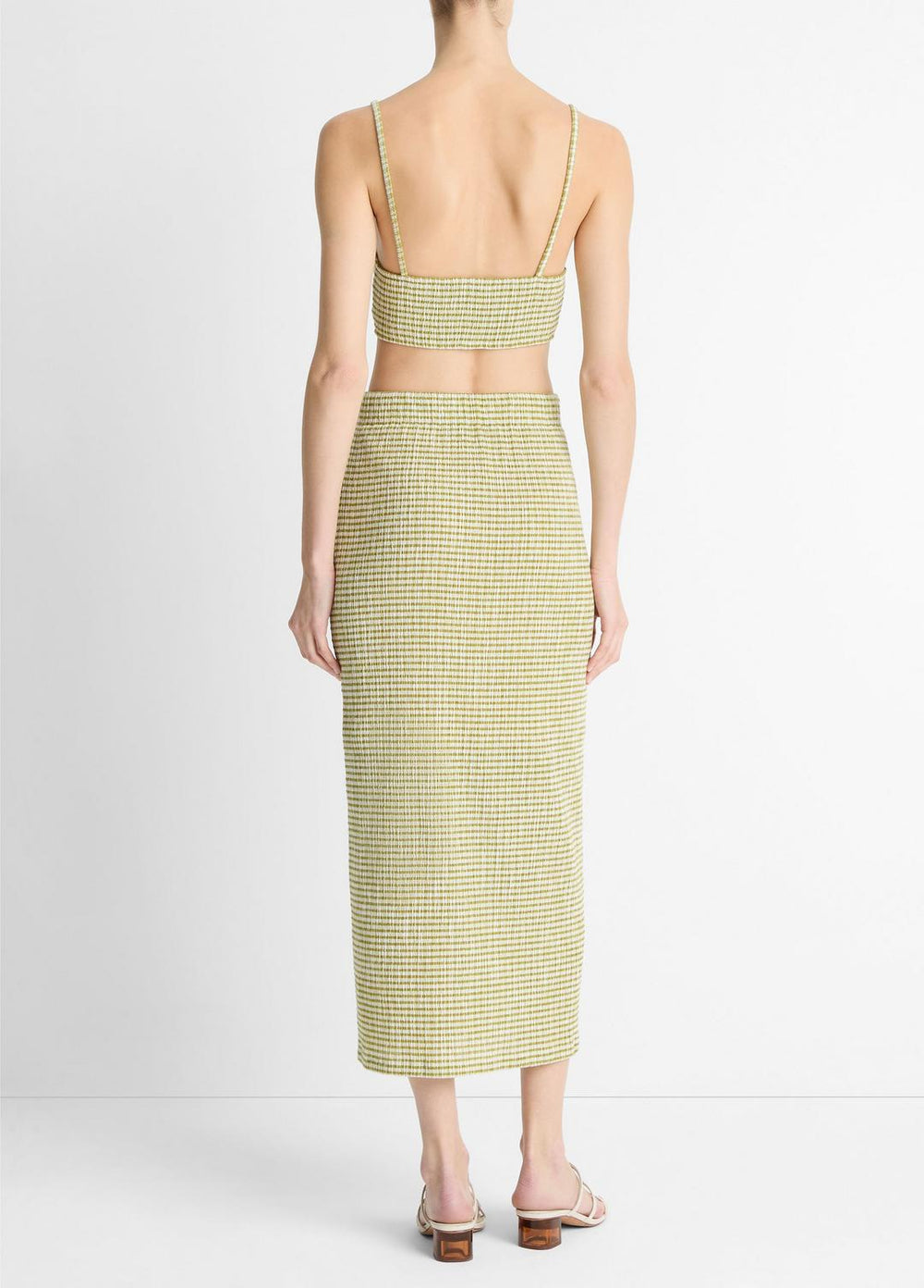VINCE | Checked Smocked Midi Skirt in Dresses & Skirts - HERBARIA COMBO