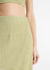 VINCE | Checked Smocked Midi Skirt in Dresses & Skirts - HERBARIA COMBO