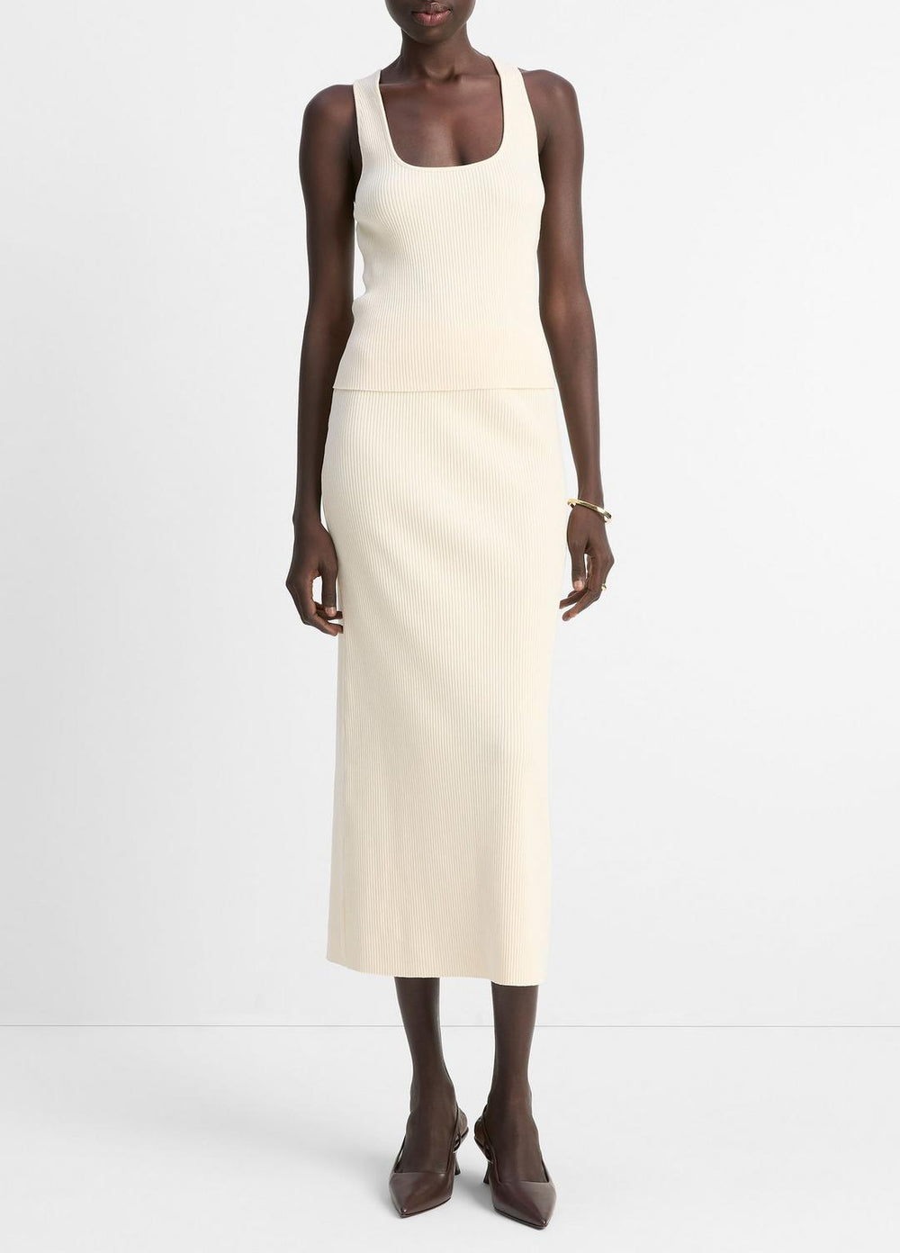 VINCE | Ribbed Cotton-Blend Midi Skirt in Dresses & Skirts - OAT SHELL
