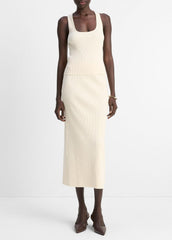 VINCE | Ribbed Cotton-Blend Midi Skirt in Dresses & Skirts - OAT SHELL