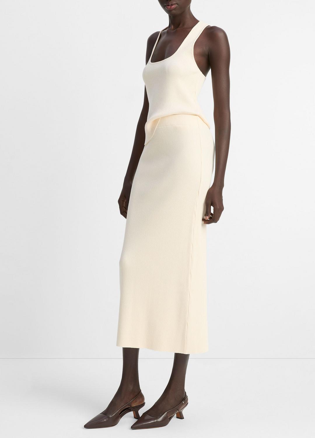 VINCE | Ribbed Cotton-Blend Midi Skirt in Dresses & Skirts - OAT SHELL