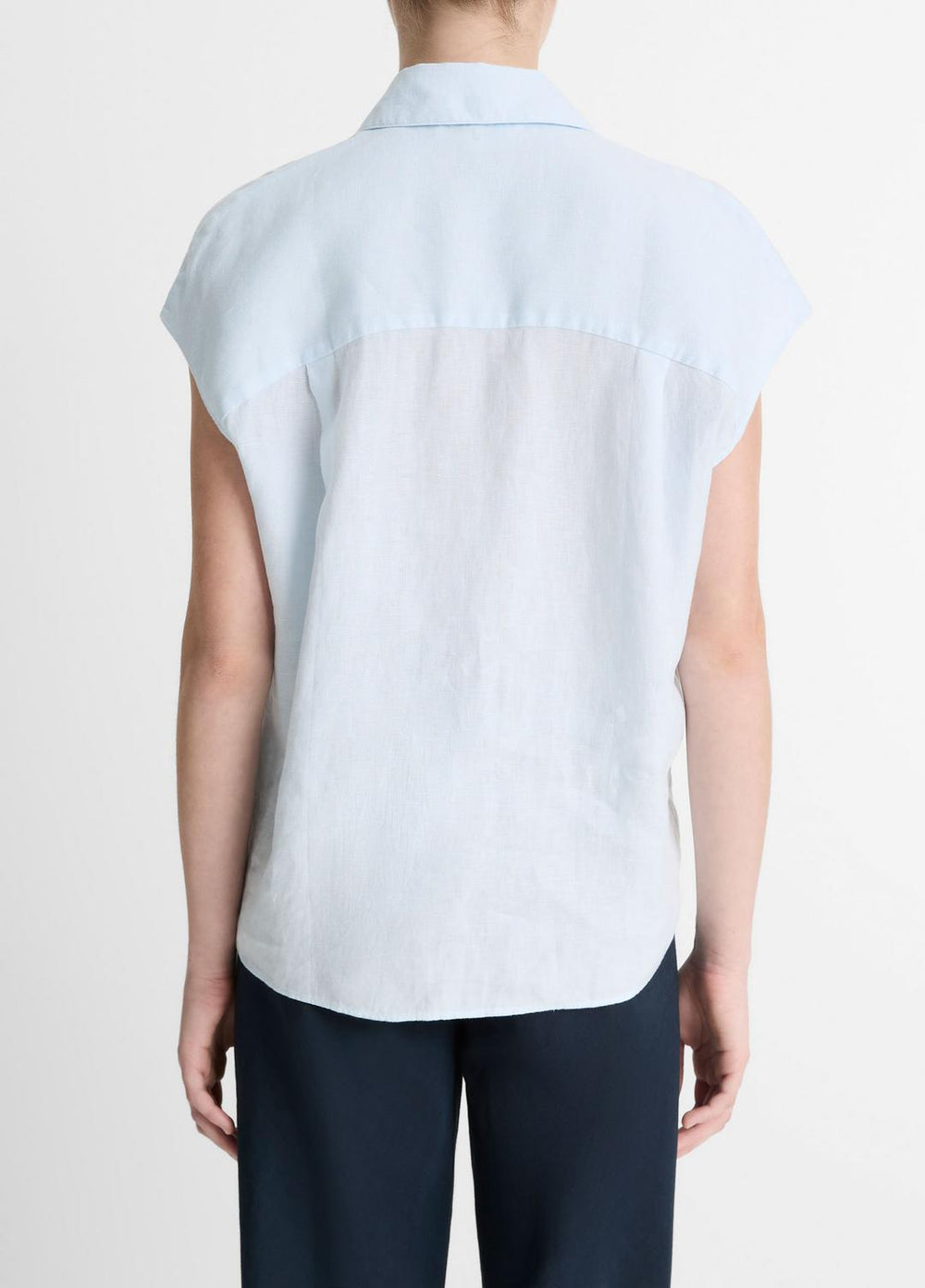 VINCE | Linen Cap-Sleeve Button-Front Blouse in Shirts & Tees - SKY MIST