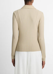 VINCE | Ribbed Collared Long-Sleeve Button-Front Top in Shirts & Tees - MOJAVE