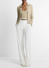 VINCE | Ribbed Collared Long-Sleeve Button-Front Top in Shirts & Tees - MOJAVE