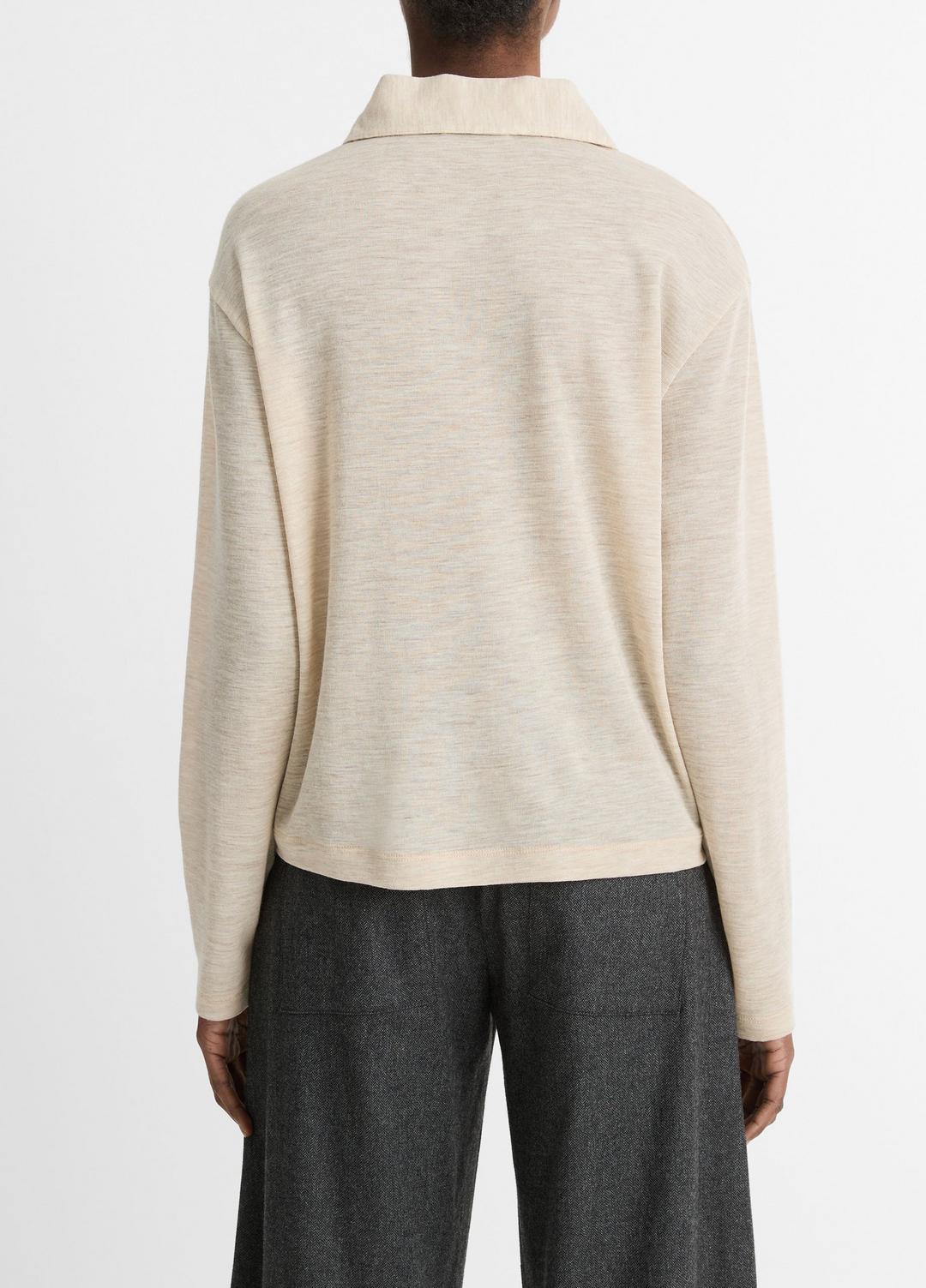 VINCE | Wool Relaxed Long-Sleeve Polo Shirt in Shirts & Tees - LIGHT HEATHER ECRU