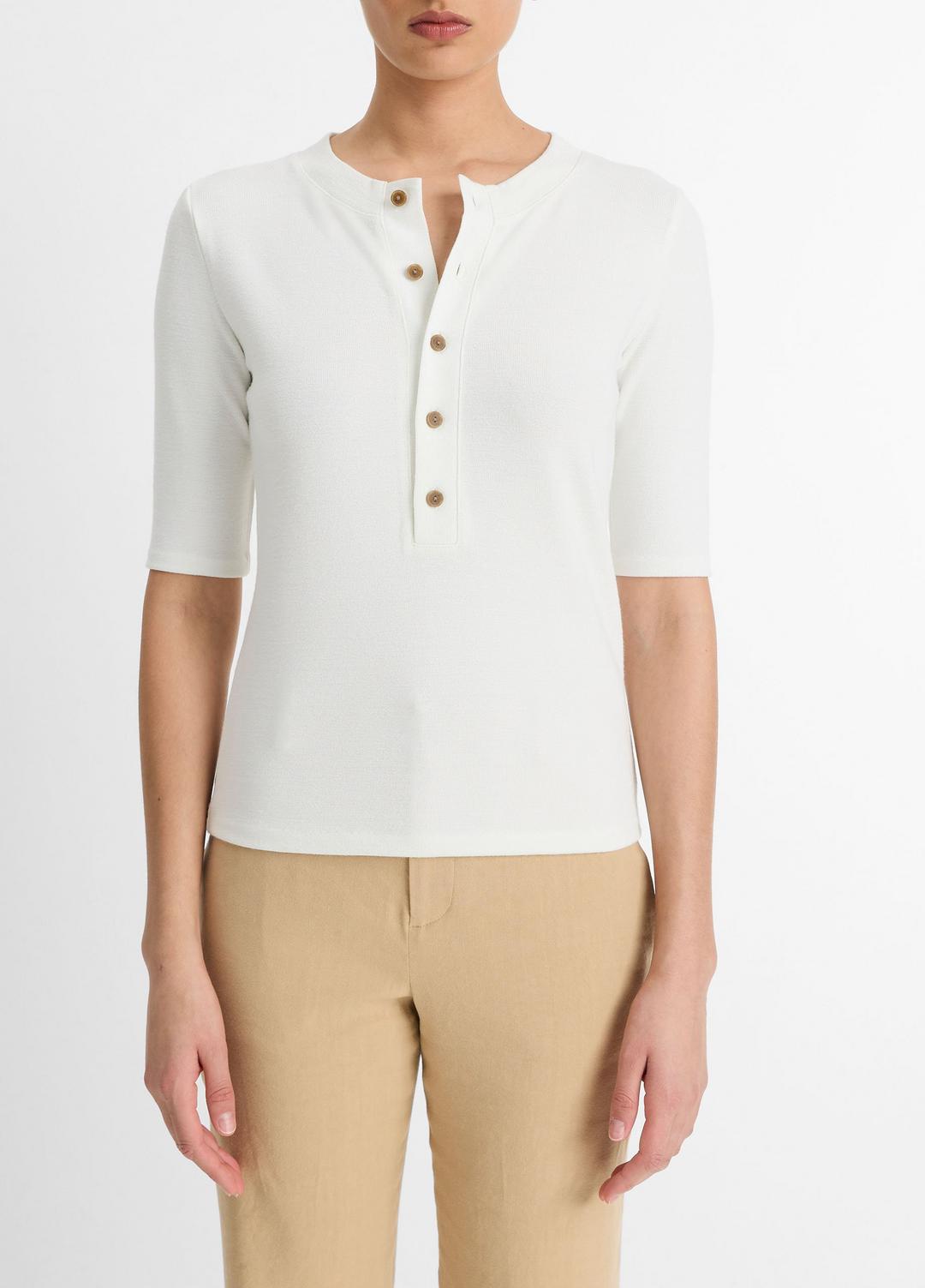 VINCE | Jersey Elbow-Sleeve Henley in Shirts & Tees - OFF WHITE