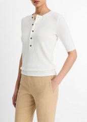 VINCE | Jersey Elbow-Sleeve Henley in Shirts & Tees - OFF WHITE