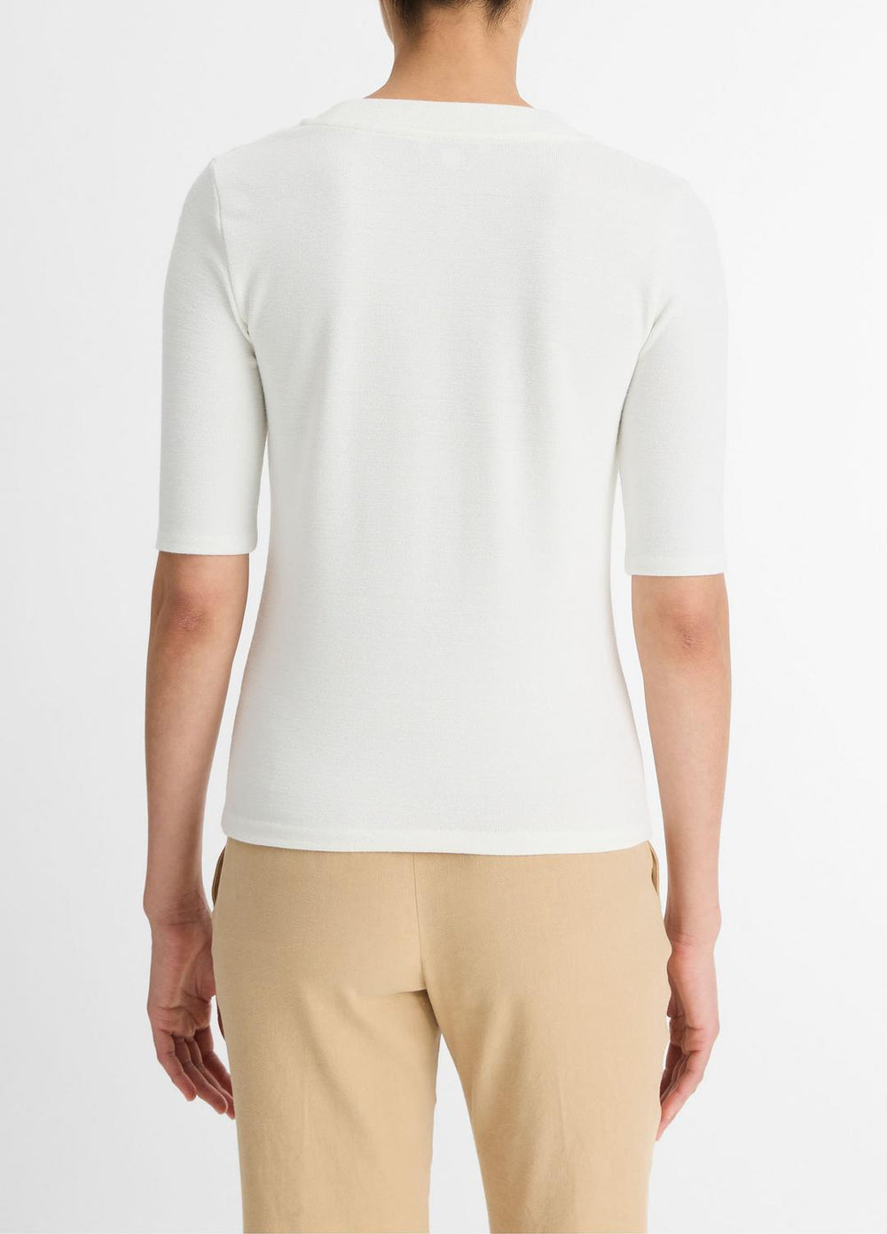 VINCE | Jersey Elbow-Sleeve Henley in Shirts & Tees - OFF WHITE