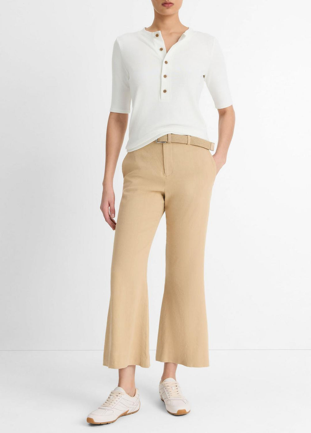VINCE | Jersey Elbow-Sleeve Henley in Shirts & Tees - OFF WHITE