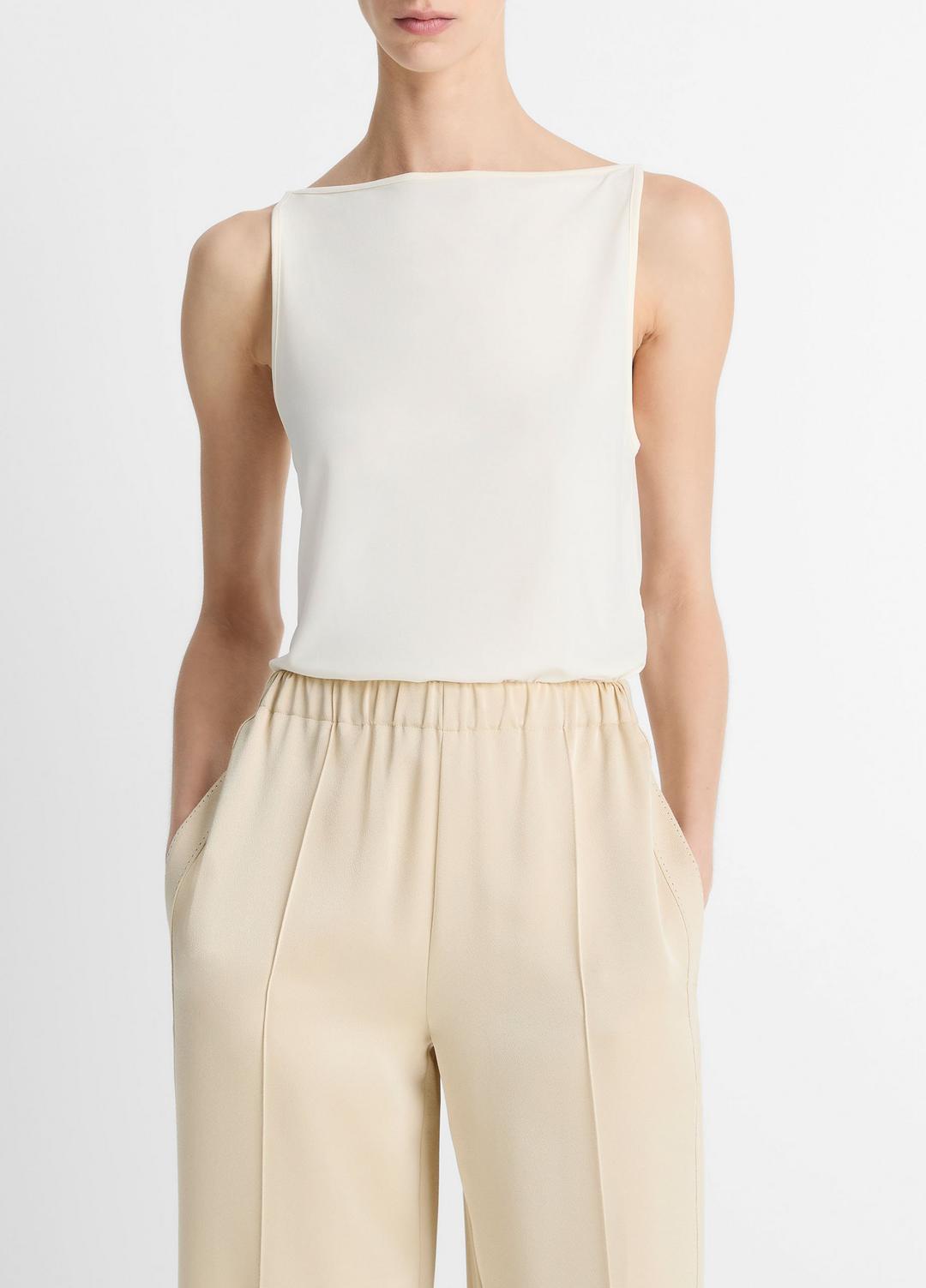 VINCE | Matte Jersey Boat-Neck Tank in Shirts & Tees - IVORY