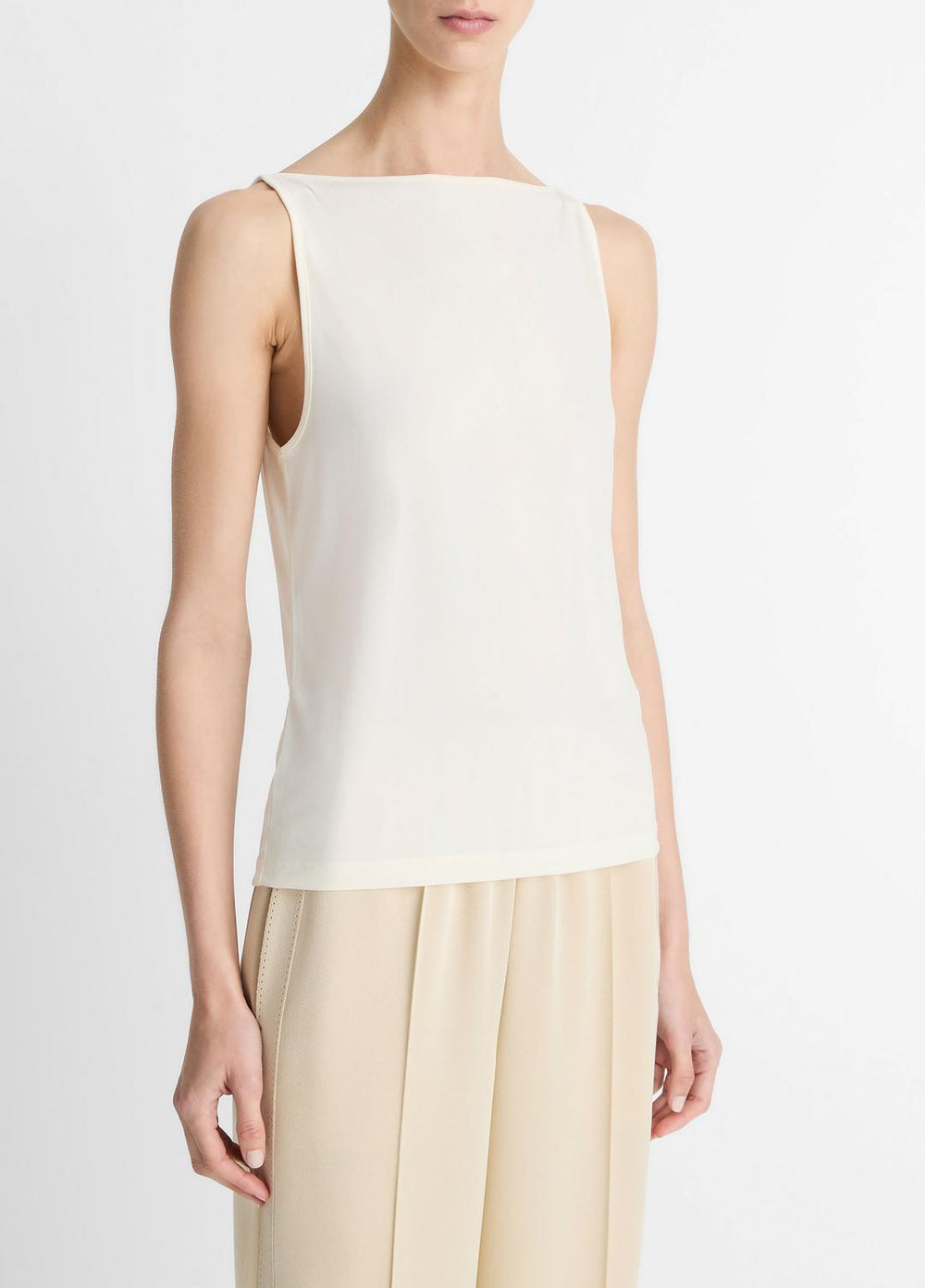 VINCE | Matte Jersey Boat-Neck Tank in Shirts & Tees - IVORY