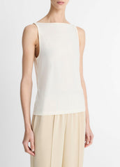 VINCE | Matte Jersey Boat-Neck Tank in Shirts & Tees - IVORY