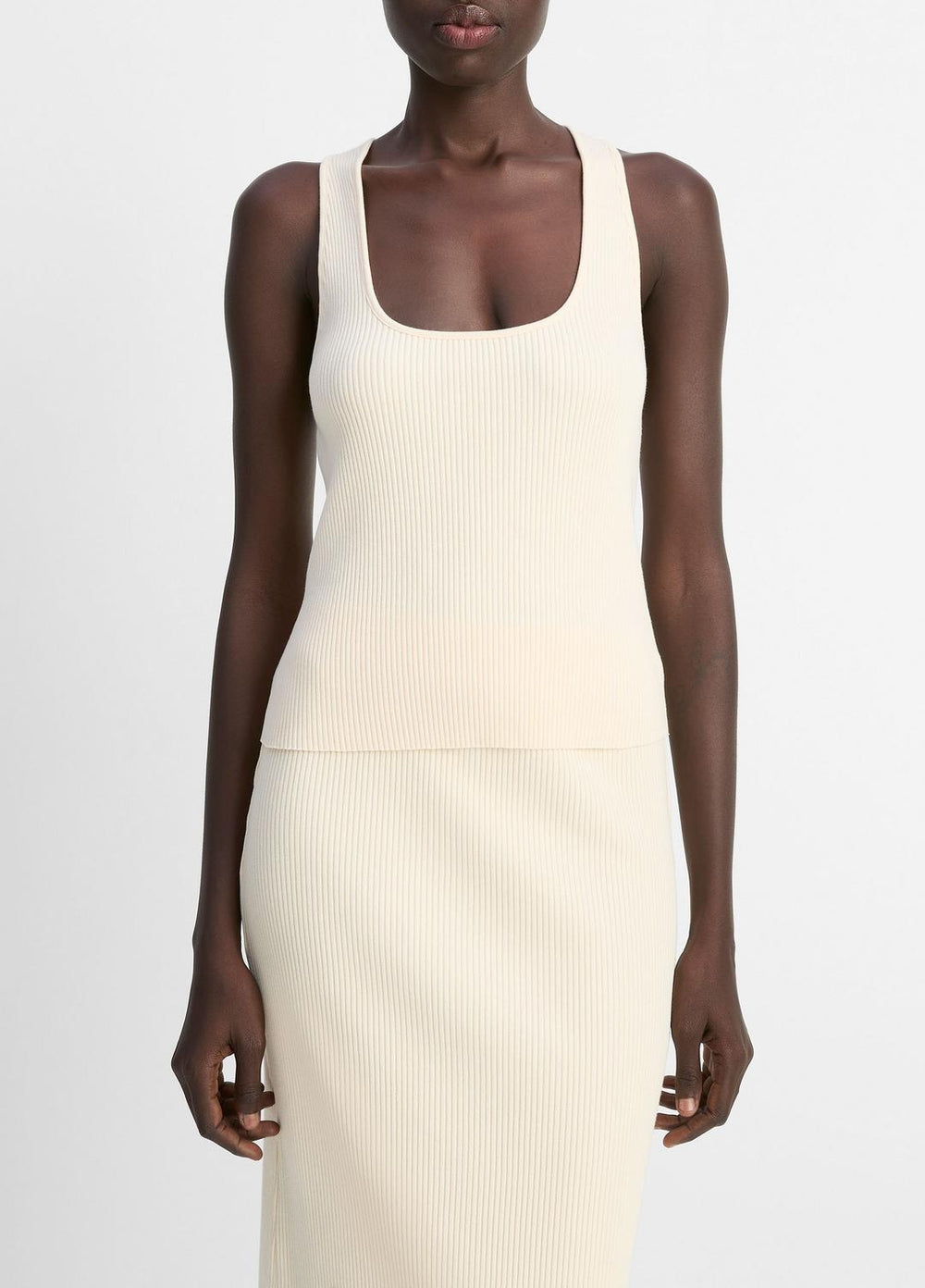 VINCE | Ribbed Cotton-Blend Racerback Tank in Shirts & Tees - OAT SHELL