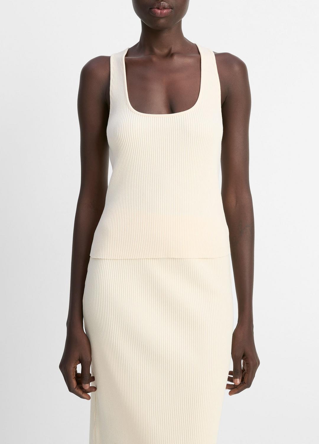 VINCE | Ribbed Cotton-Blend Racerback Tank in Shirts & Tees - OAT SHELL