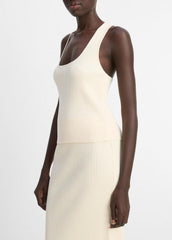 VINCE | Ribbed Cotton-Blend Racerback Tank in Shirts & Tees - OAT SHELL