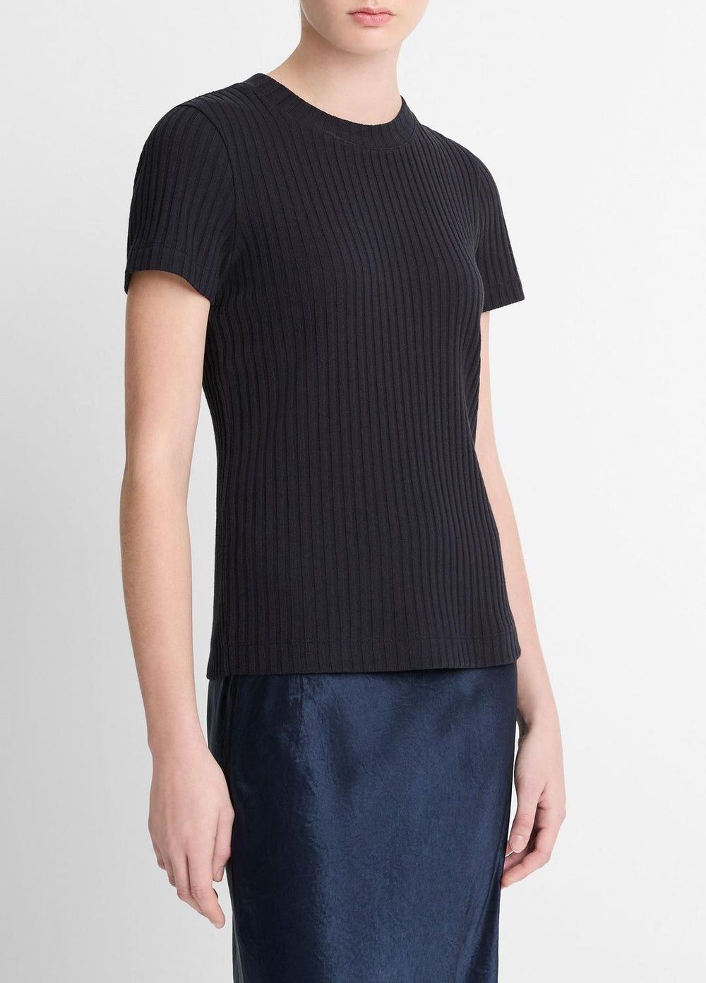 VINCE | Ribbed Cotton-Blend Top in Shirts & Tees - COASTAL BLUE