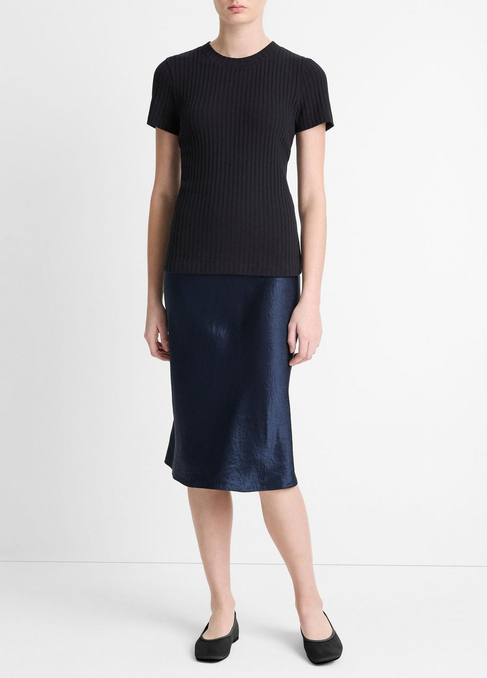 VINCE | Ribbed Cotton-Blend Top in Shirts & Tees - COASTAL BLUE